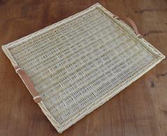 Hermes Rare Wicker Tray with Brown Leather Handles Unused Condition