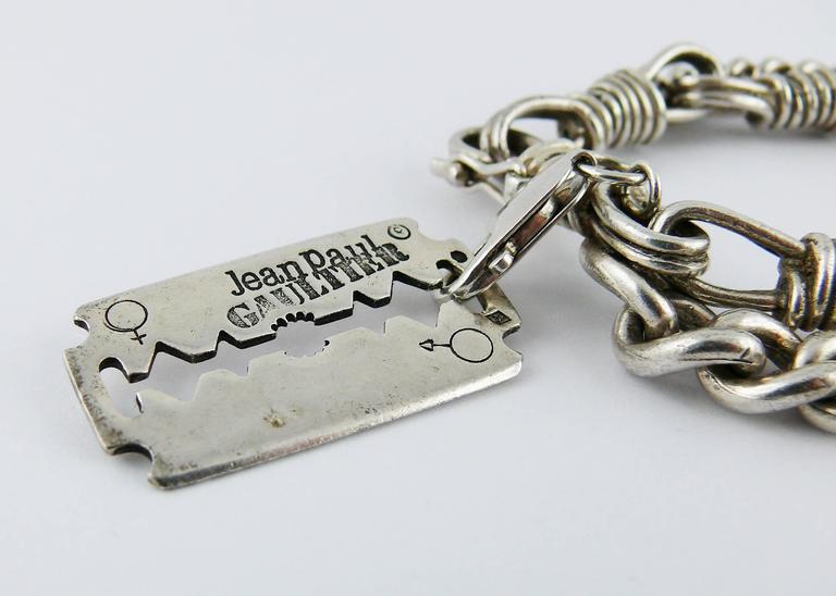Jean Paul Gaultier Vintage Solid Silver Razor Blade Chain Bracelet