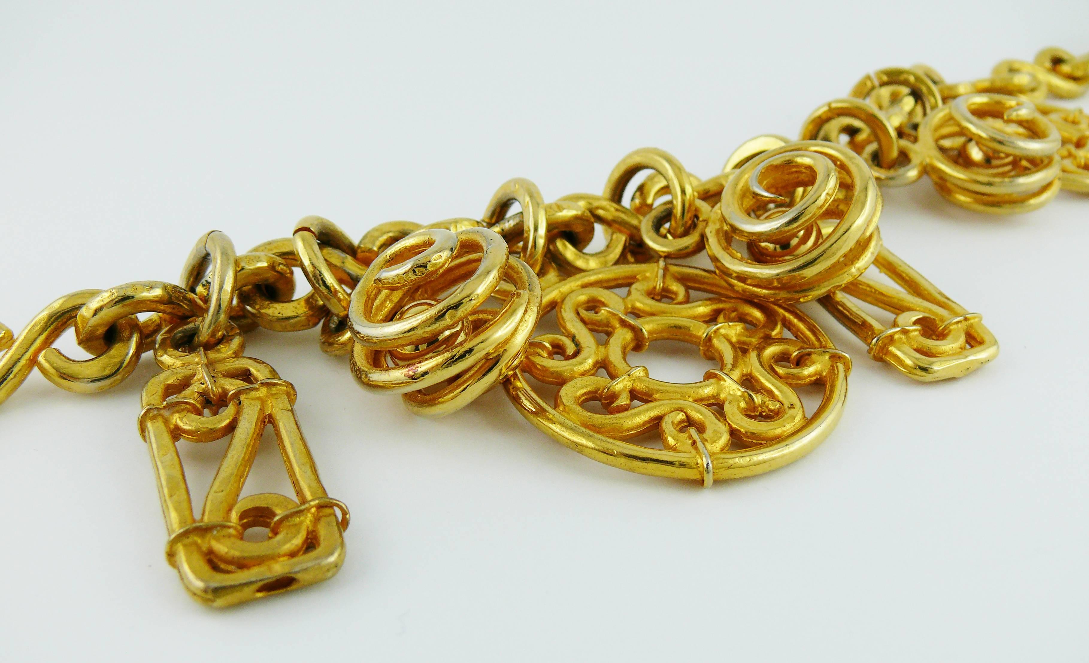 CELINE Vintage Gold Toned Charm Necklace In Excellent Condition For Sale In Nice, FR