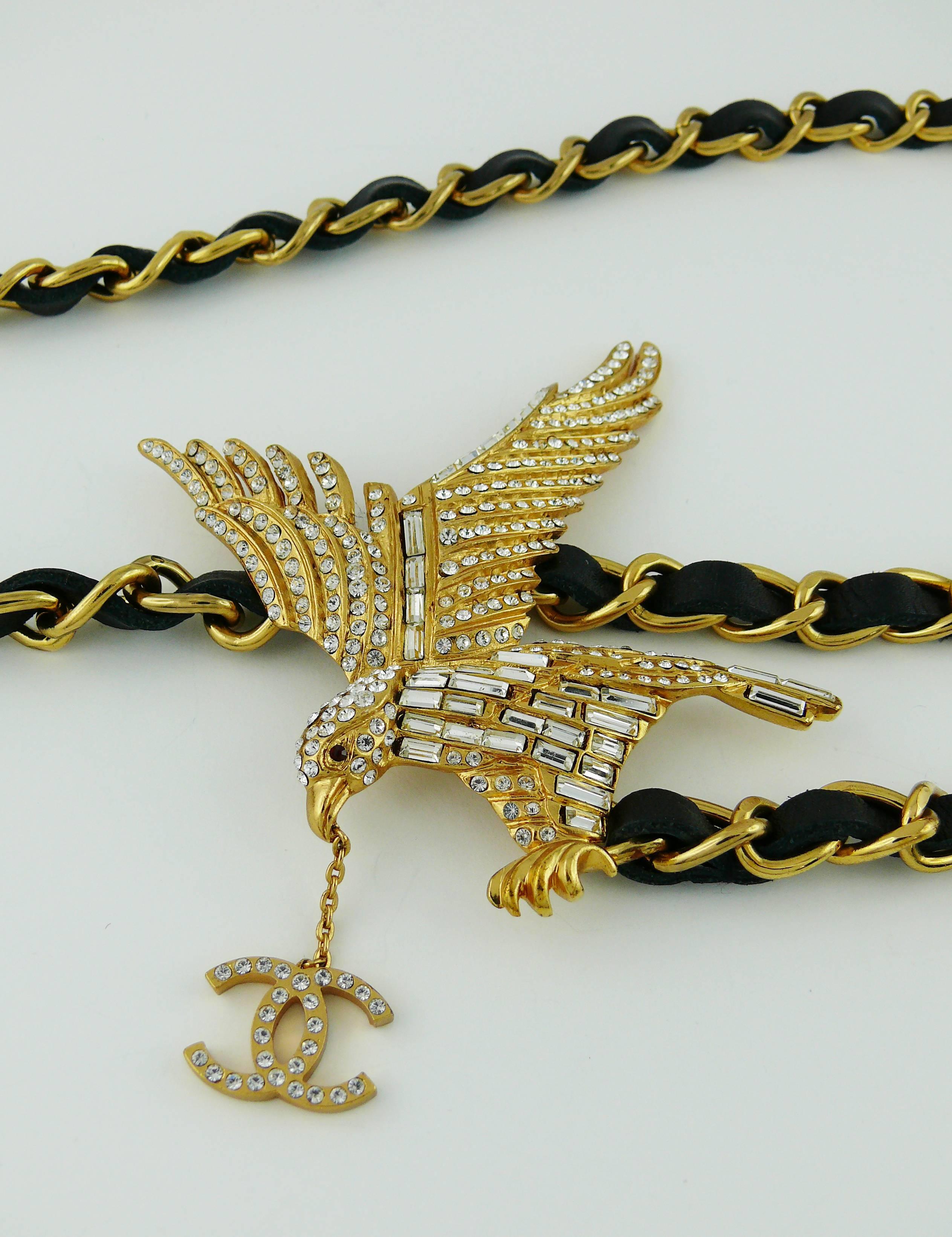 Chanel Rare Jewelled Eagle Black and Gold Runway Belt or Necklace In Excellent Condition In Nice, FR