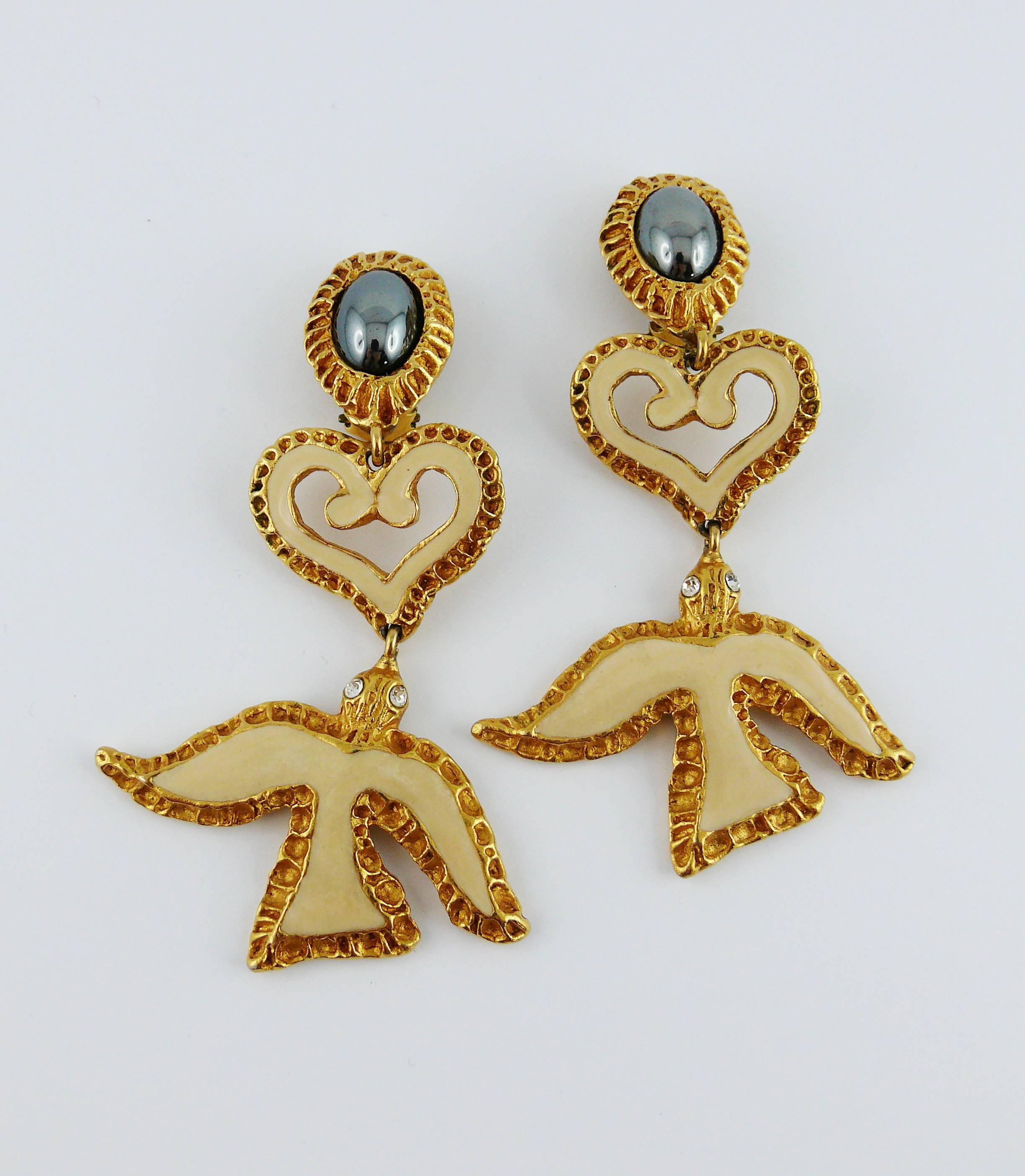 Women's Christian Lacroix Vintage Enamel Bird Drop Dangling Earrings