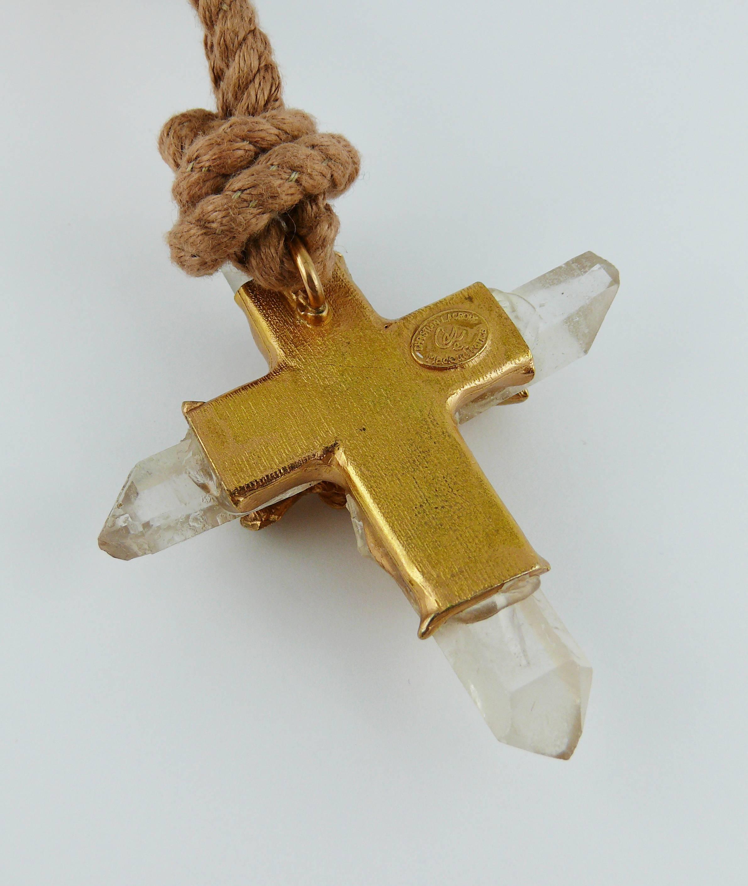 Christian Lacroix Vintage Rare Rock Crystal Cross Pendant Necklace 1
