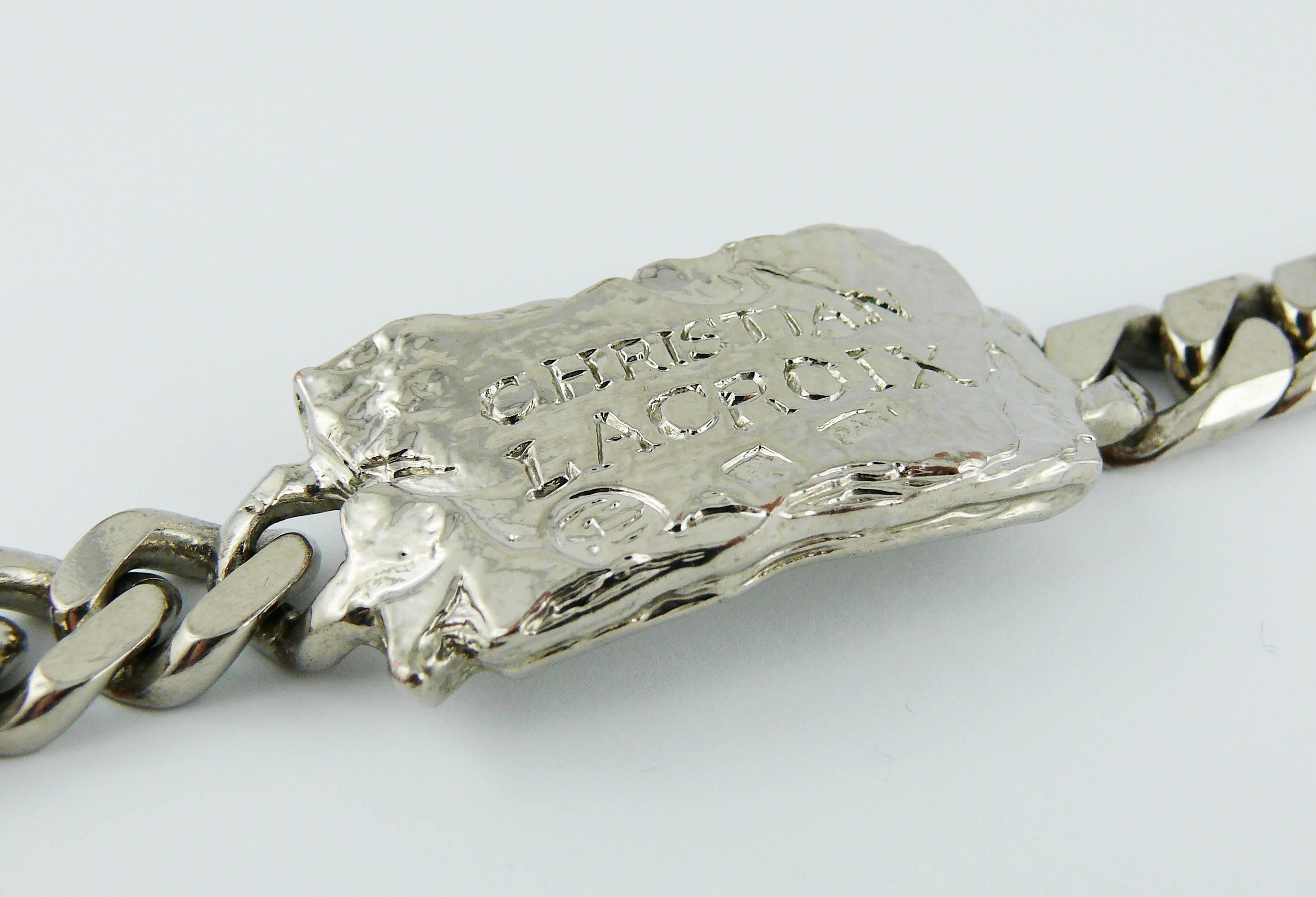 Christian Lacroix Vintage Rare Silver Tone ID Tag Curb Bracelet In Excellent Condition For Sale In Nice, FR