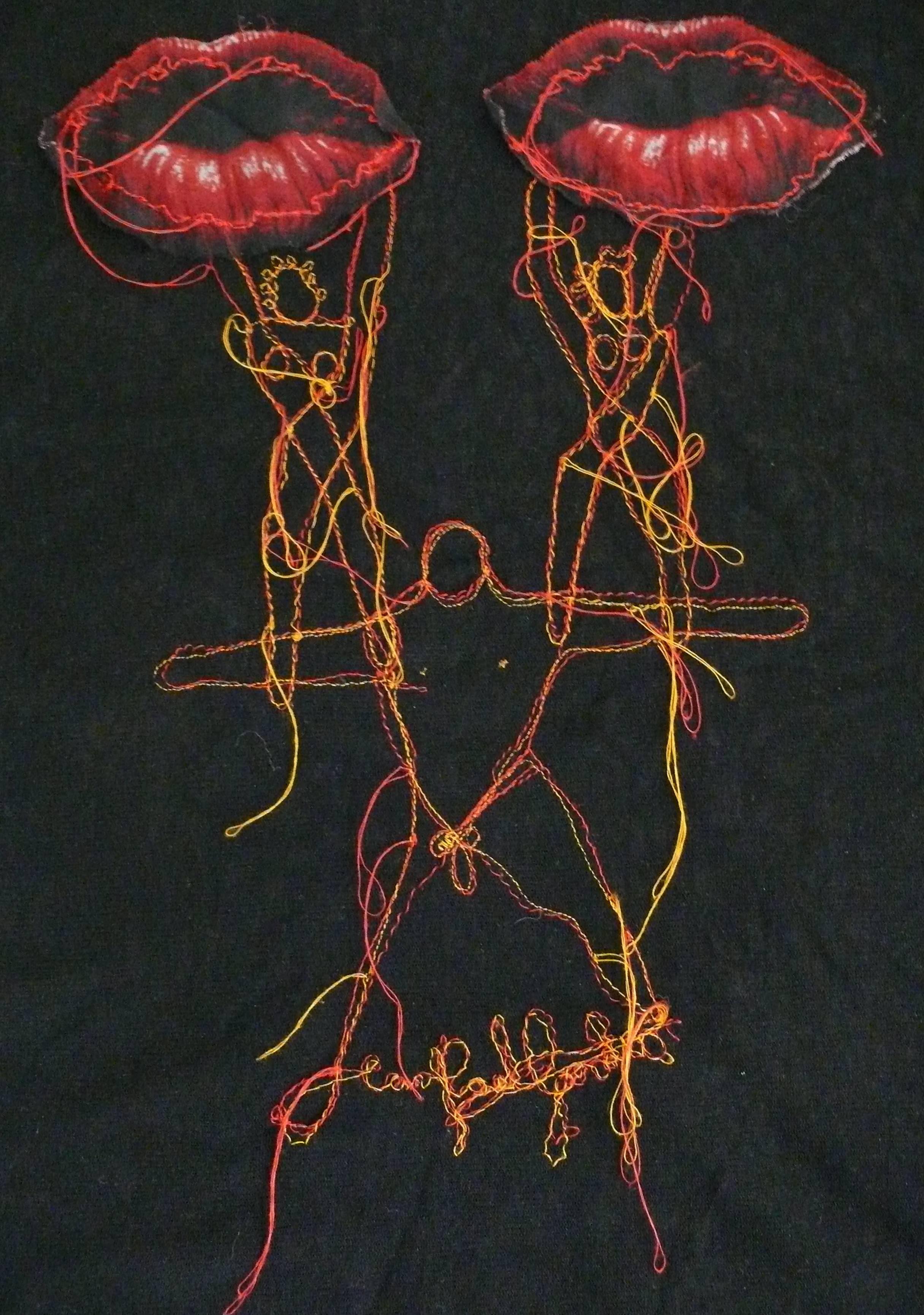 Jean Paul Gaultier Men Vintage Mesh Top with Mouth Appliques Size M In Excellent Condition In Nice, FR