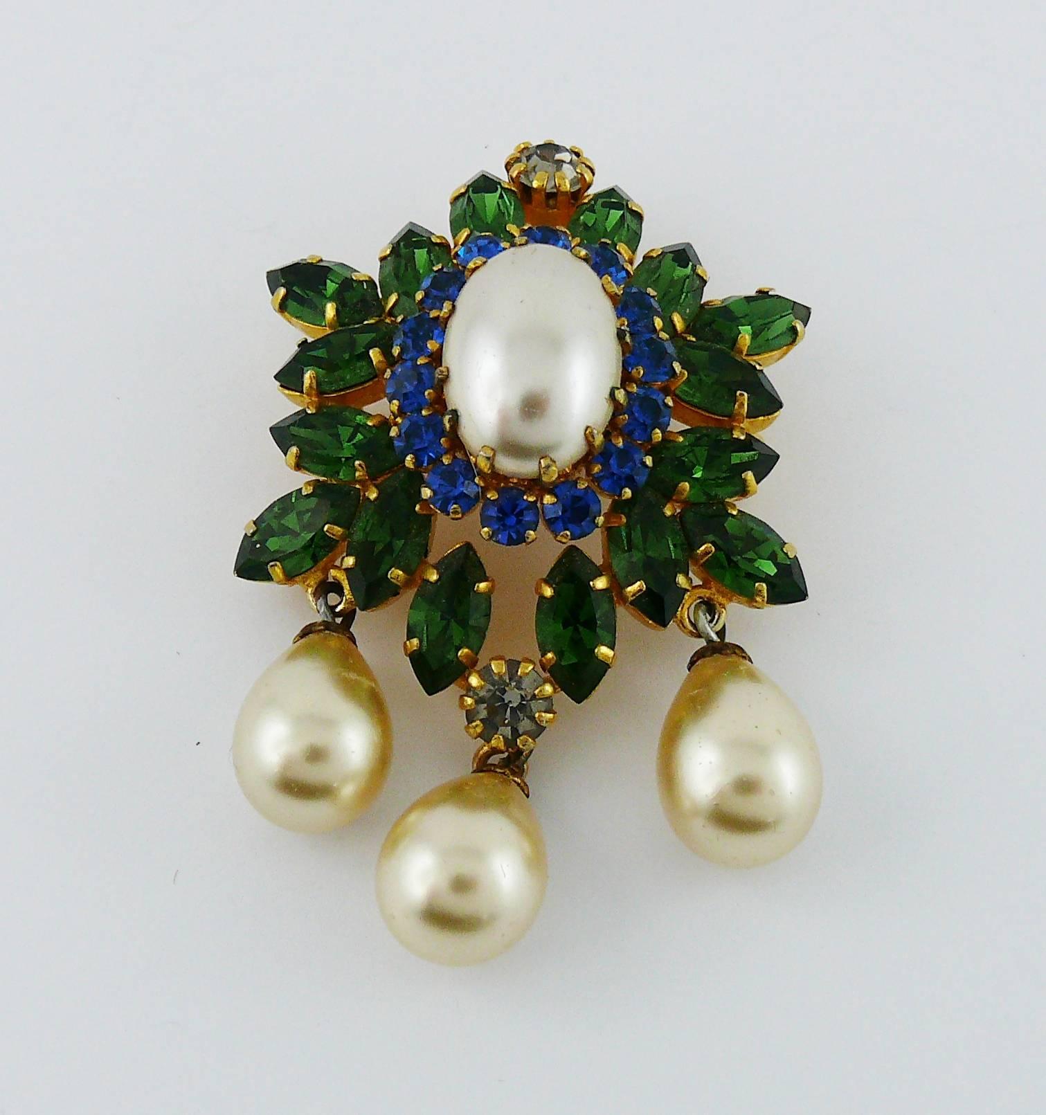 Vintage Bejeweled Faux Pearl Brooch For Sale 3