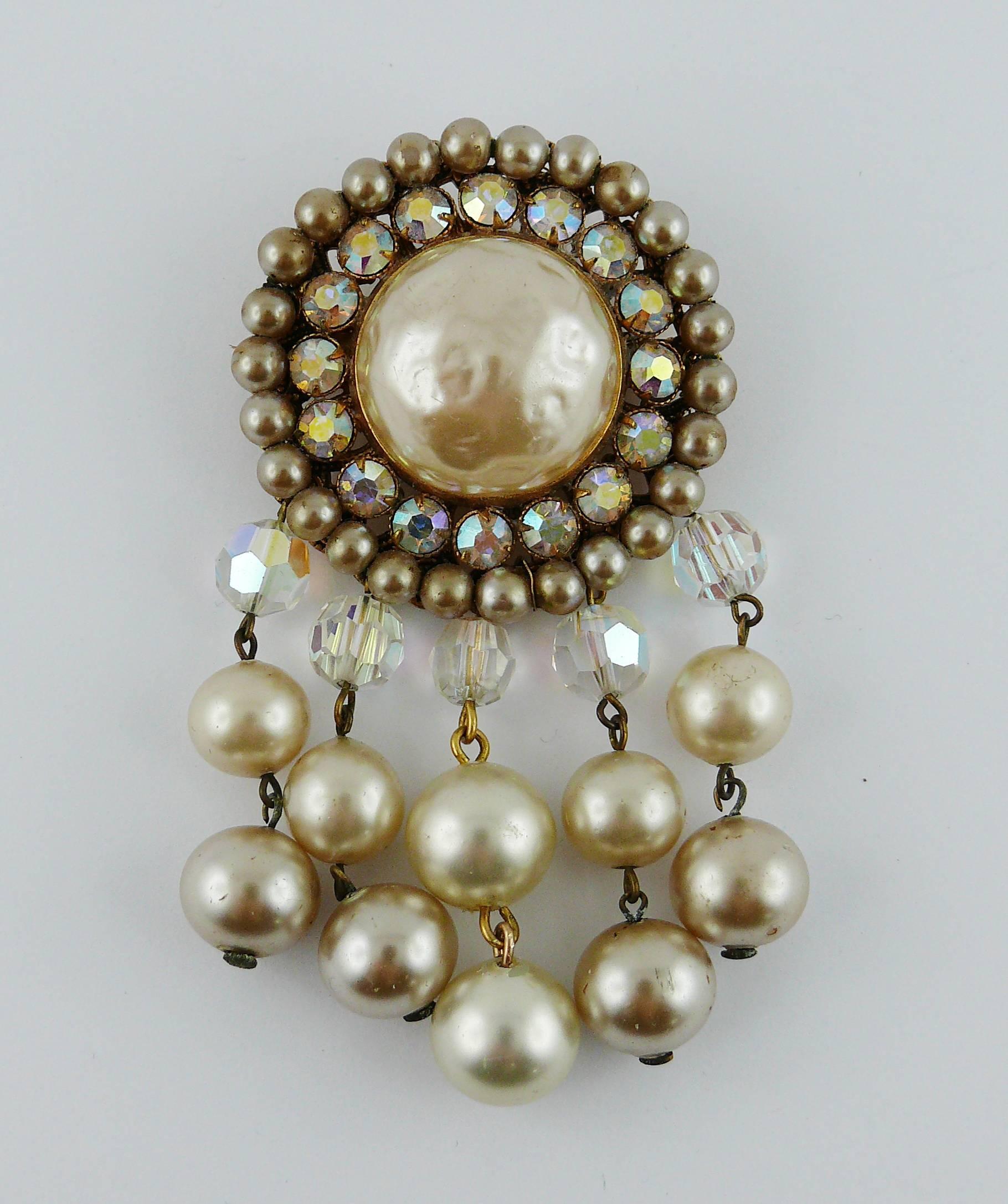 Perlenbrosche mit Juwelenbesatz Vintage Damen im Angebot