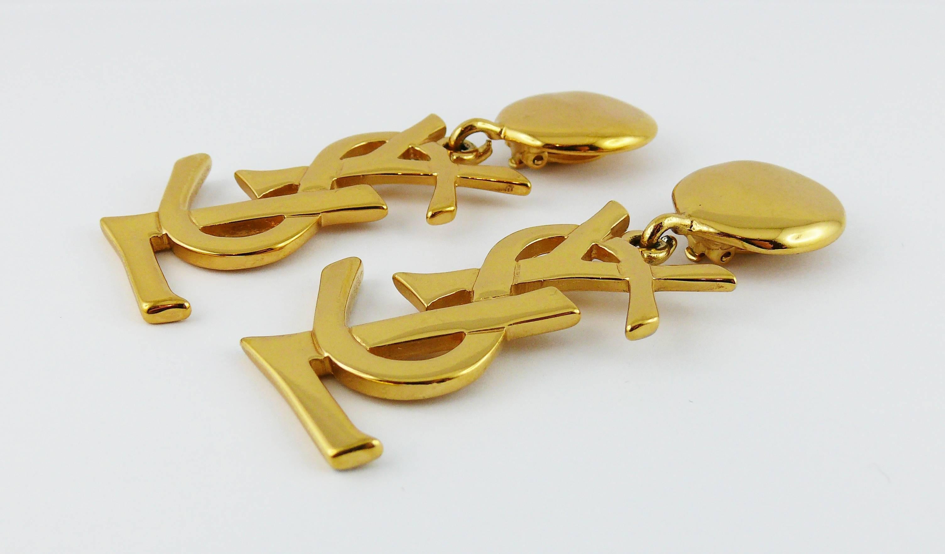 Yves Saint Laurent YSL Vintage Rare Massive Iconic Logo Dangling Earrings In Excellent Condition In Nice, FR