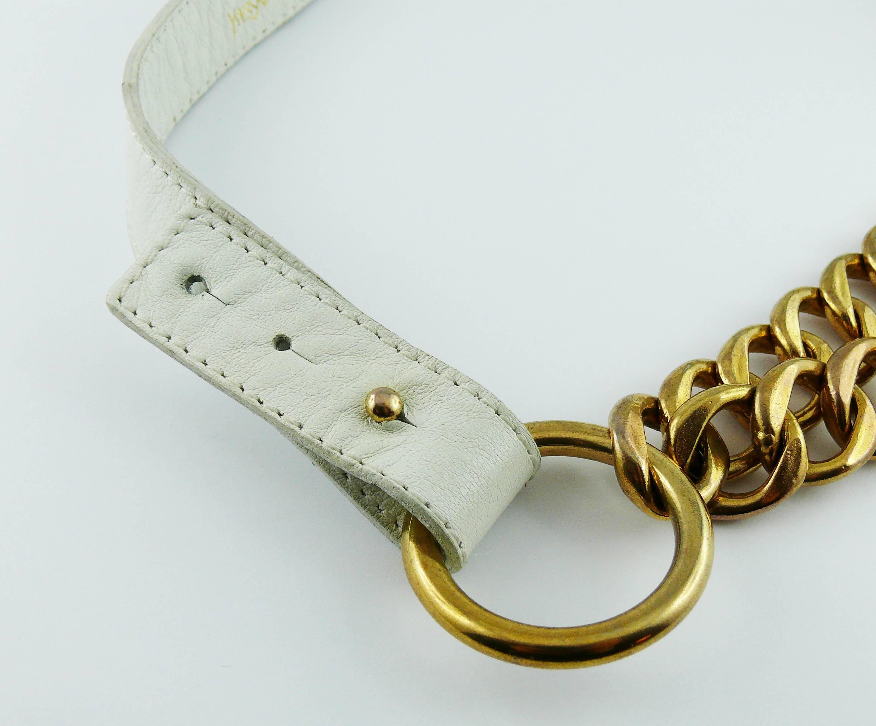 Women's Yves Saint Laurent Vintage White Leather and Chain Belt For Sale