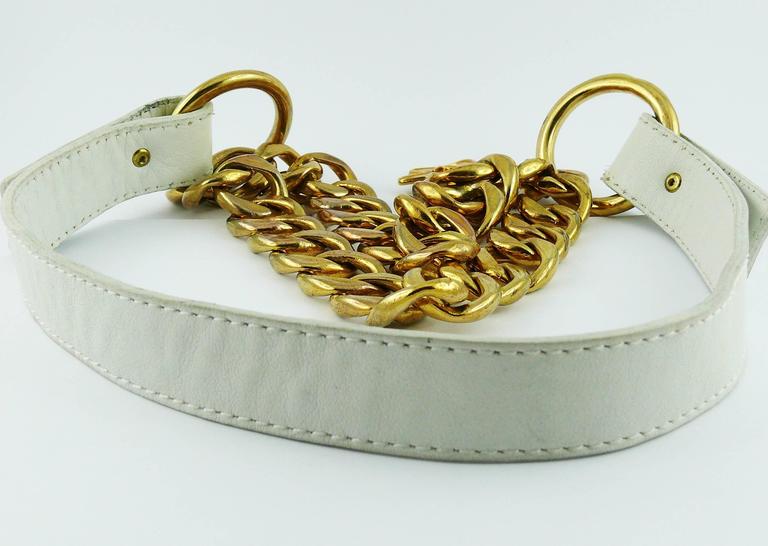 Yves Saint Laurent Vintage White Leather and Chain Belt For Sale at