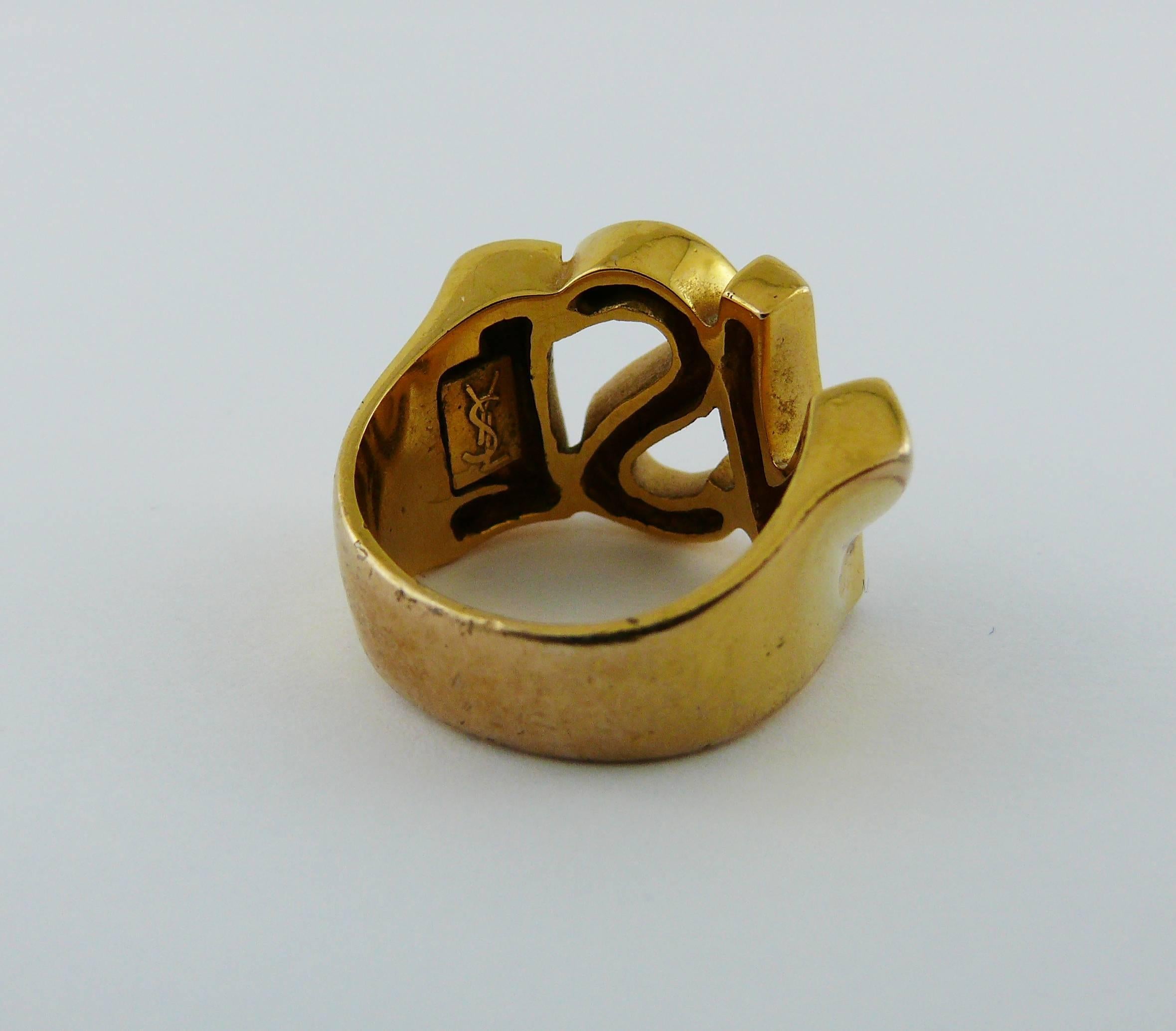 Women's or Men's Yves Saint Laurent YSL Vintage Gold Toned Logo Signet Ring