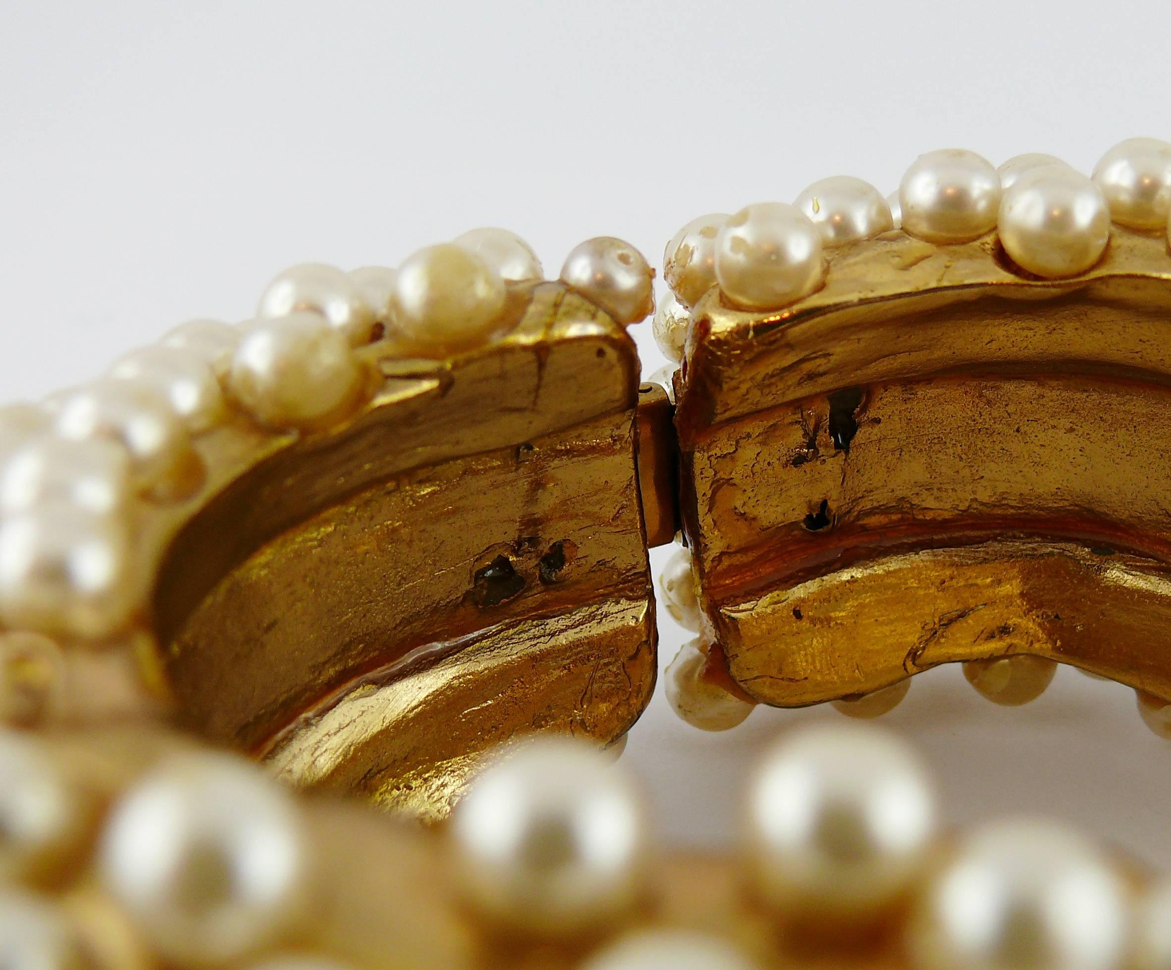 Alexis Lahellec Vintage 1980s Massive Gold Toned Pearl Clamper Cuff Bracelet  For Sale 5