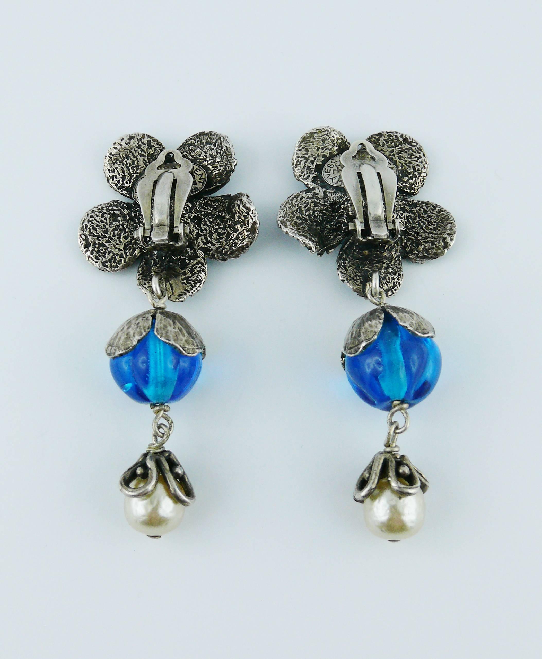 Yves Saint Laurent Vintage Enameled Flower Dangling Earrings 2