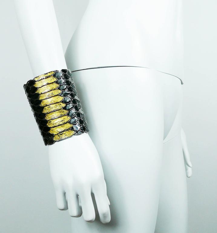 Yves Saint Laurent YSL Massive Snakeskin Effect Cuff Bracelet at