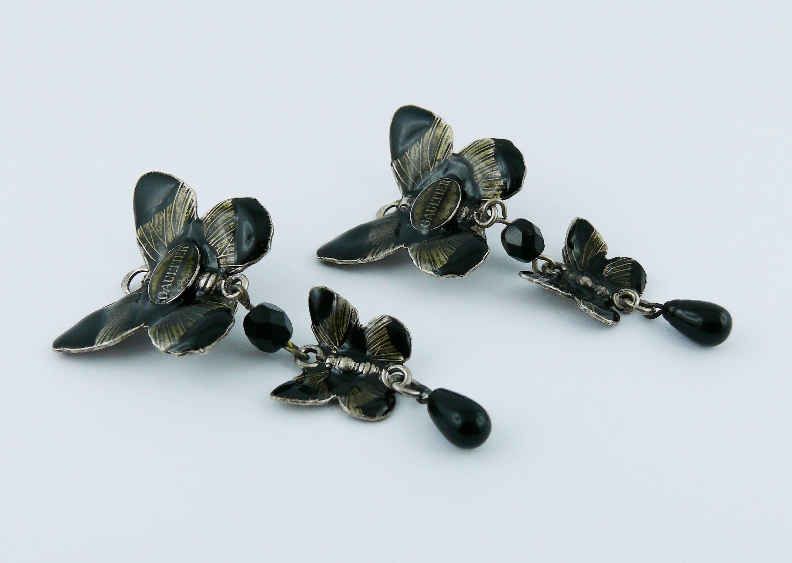 Jean Paul Gaultier Vintage Enamel Butterfly Dangling Earrings In Excellent Condition In Nice, FR