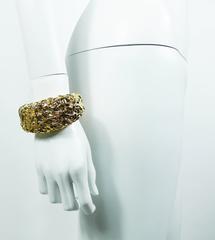 Chanel by Maison Desrues Vintage Crumpled Gold Tone Cuff Bracelet 1988