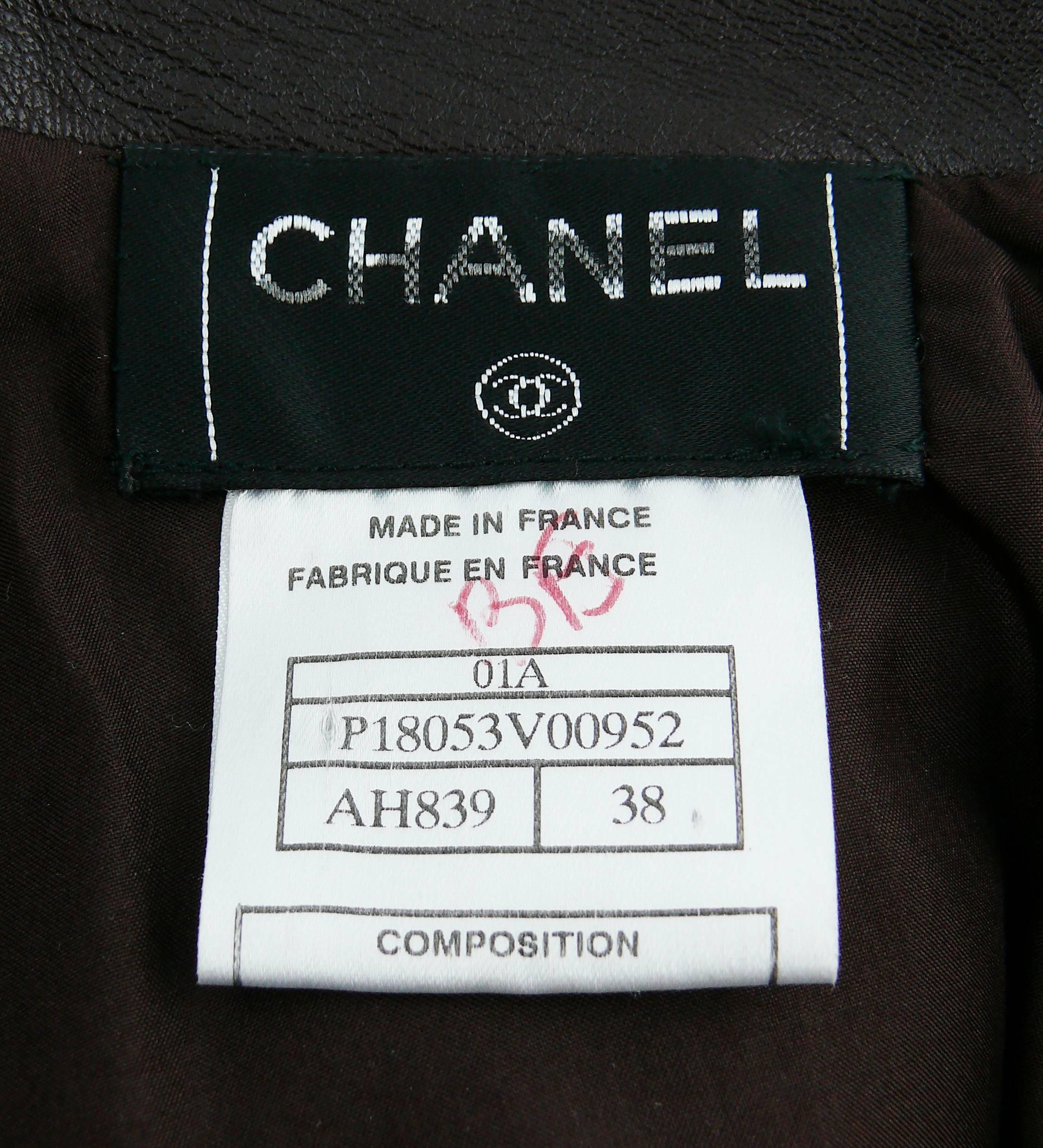 Chanel Fall 2001 Brown Leather Pleated Skirt Size FR 38 2