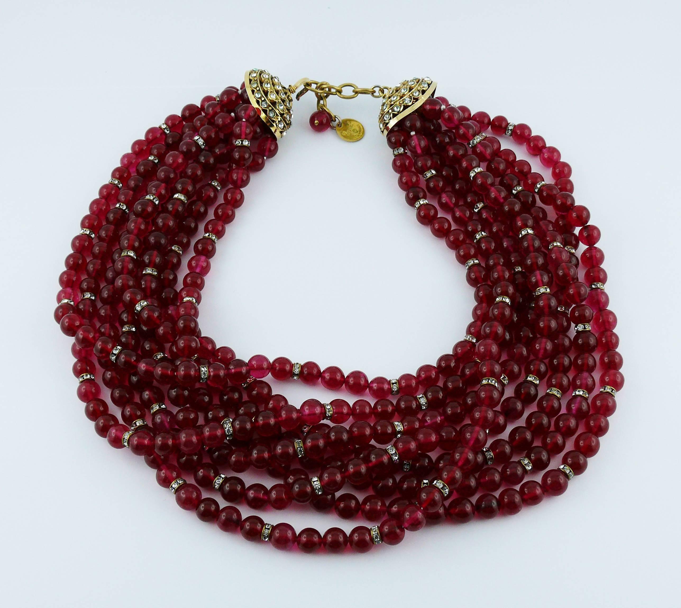 Chanel Vintage 1970s Multi-Strand Ruby Glass Necklace In Good Condition In Nice, FR