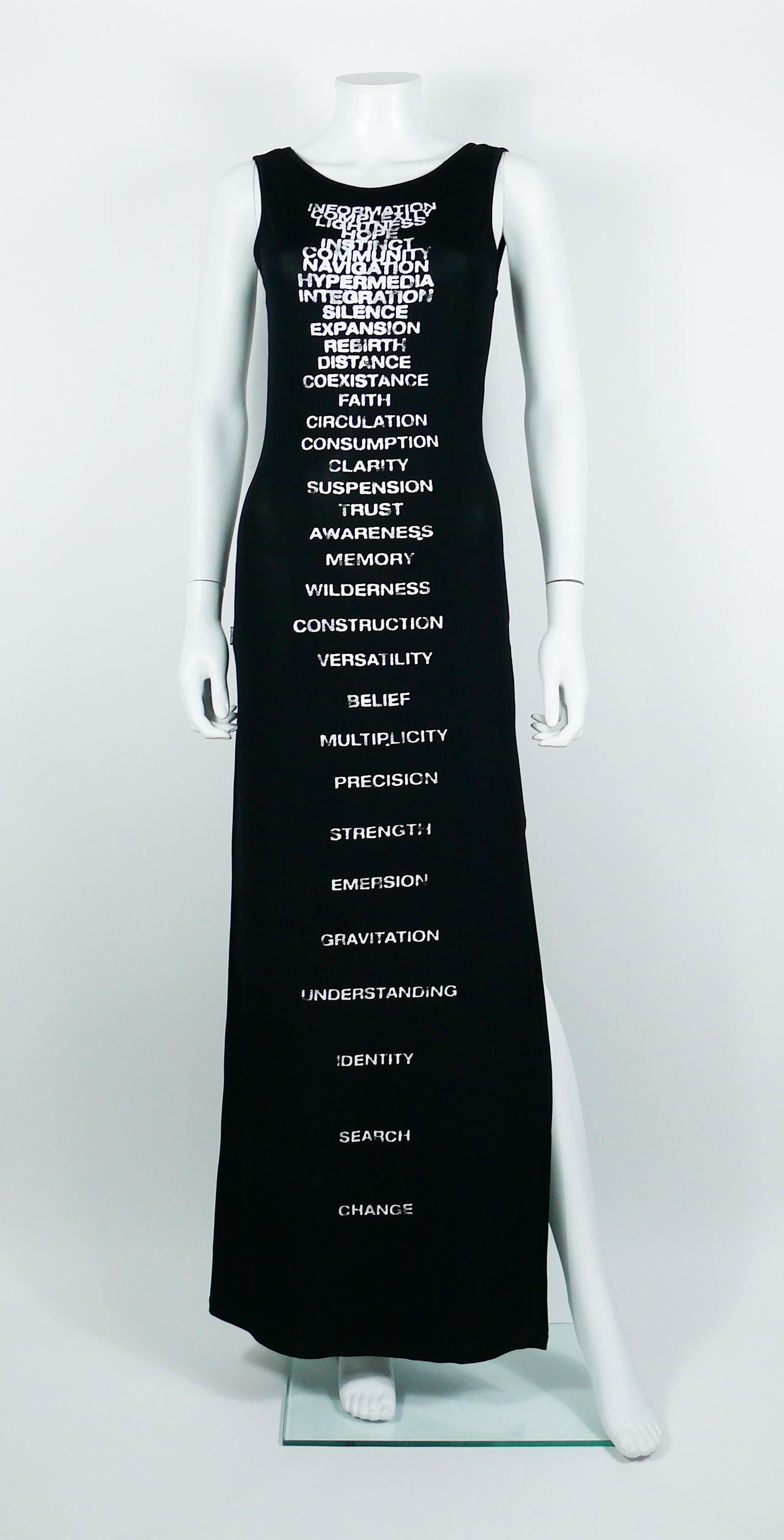 Nero Moschino Vintage All Over Text Black Maxi Dress USA Taglia 10 in vendita