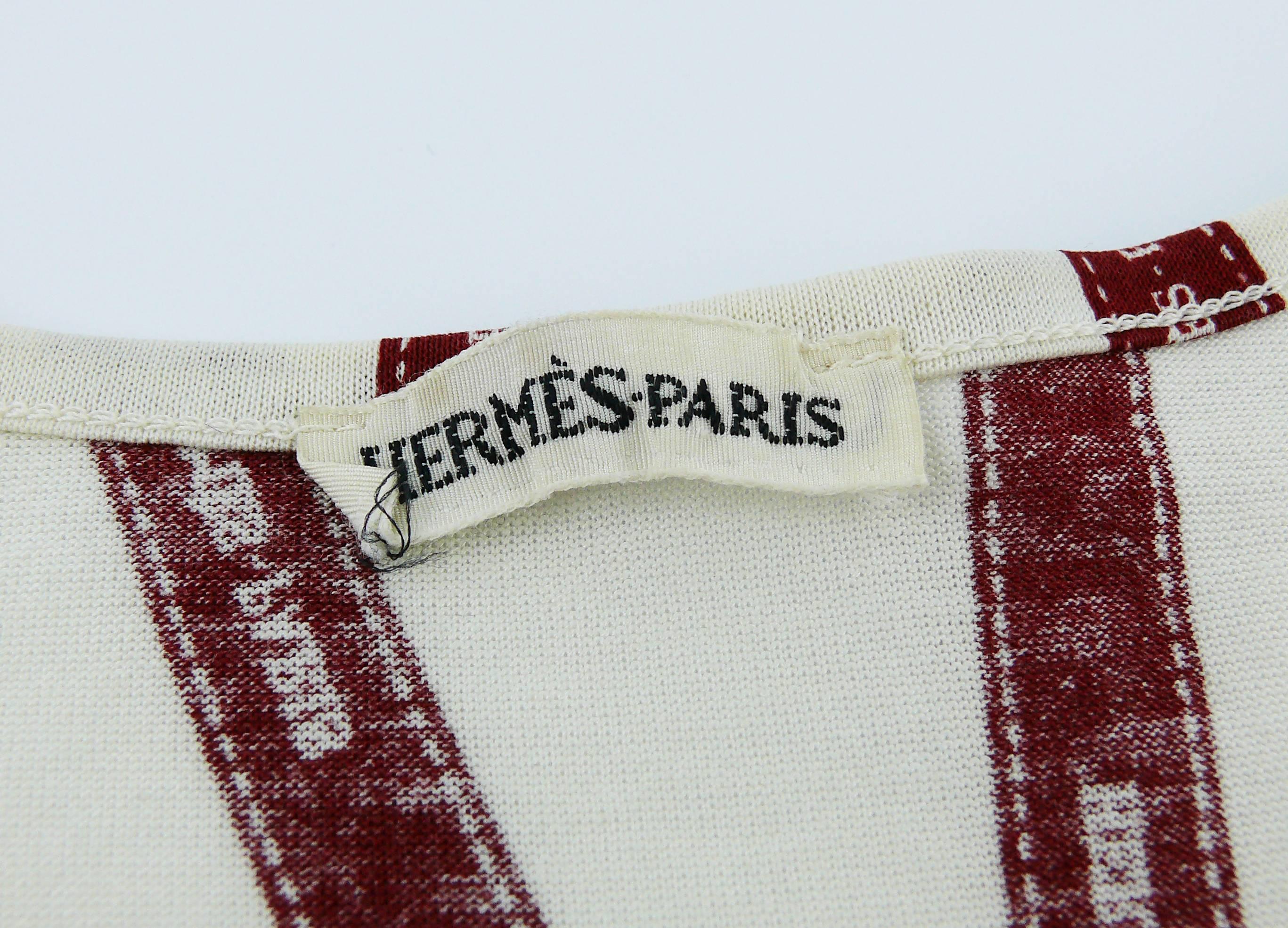 Hermès Off-White & Burgundy Bolduc Ribbon Print T-shirt 1