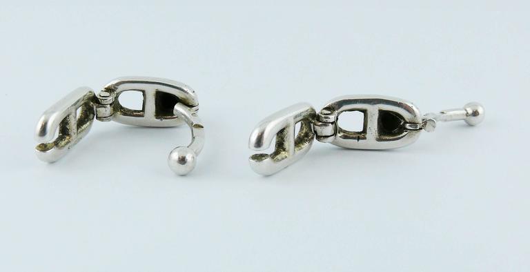 Boutons De Manchette Hermès Vintage En Argent 925 - Motif Ancre - Pour Homme/Femme
