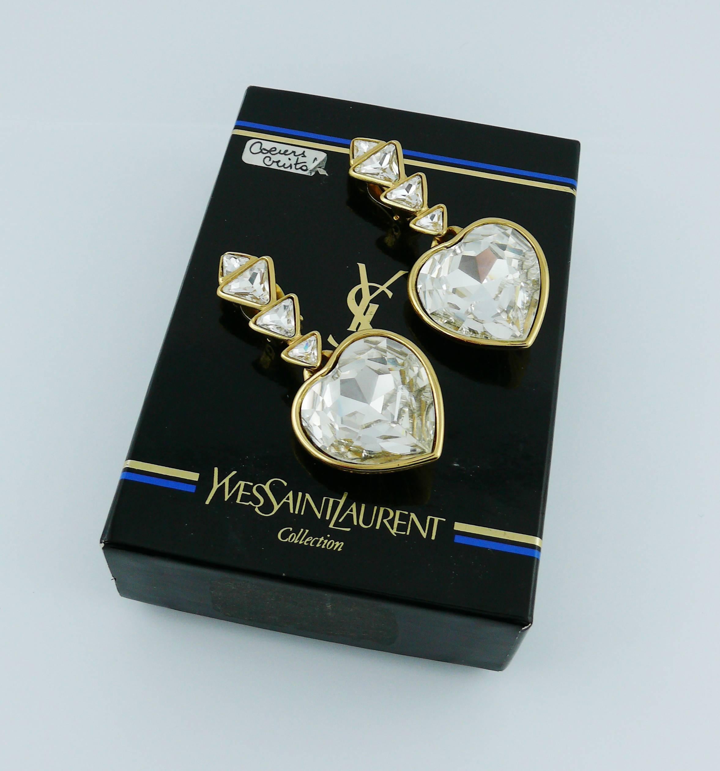 Yves Saint Laurent YSL Vintage Massive Diamante Heart Dangling Earrings ...