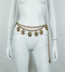 Moschino Vintage Rare 1990s Gold Toned Tragedy Comedy Masks Belt
