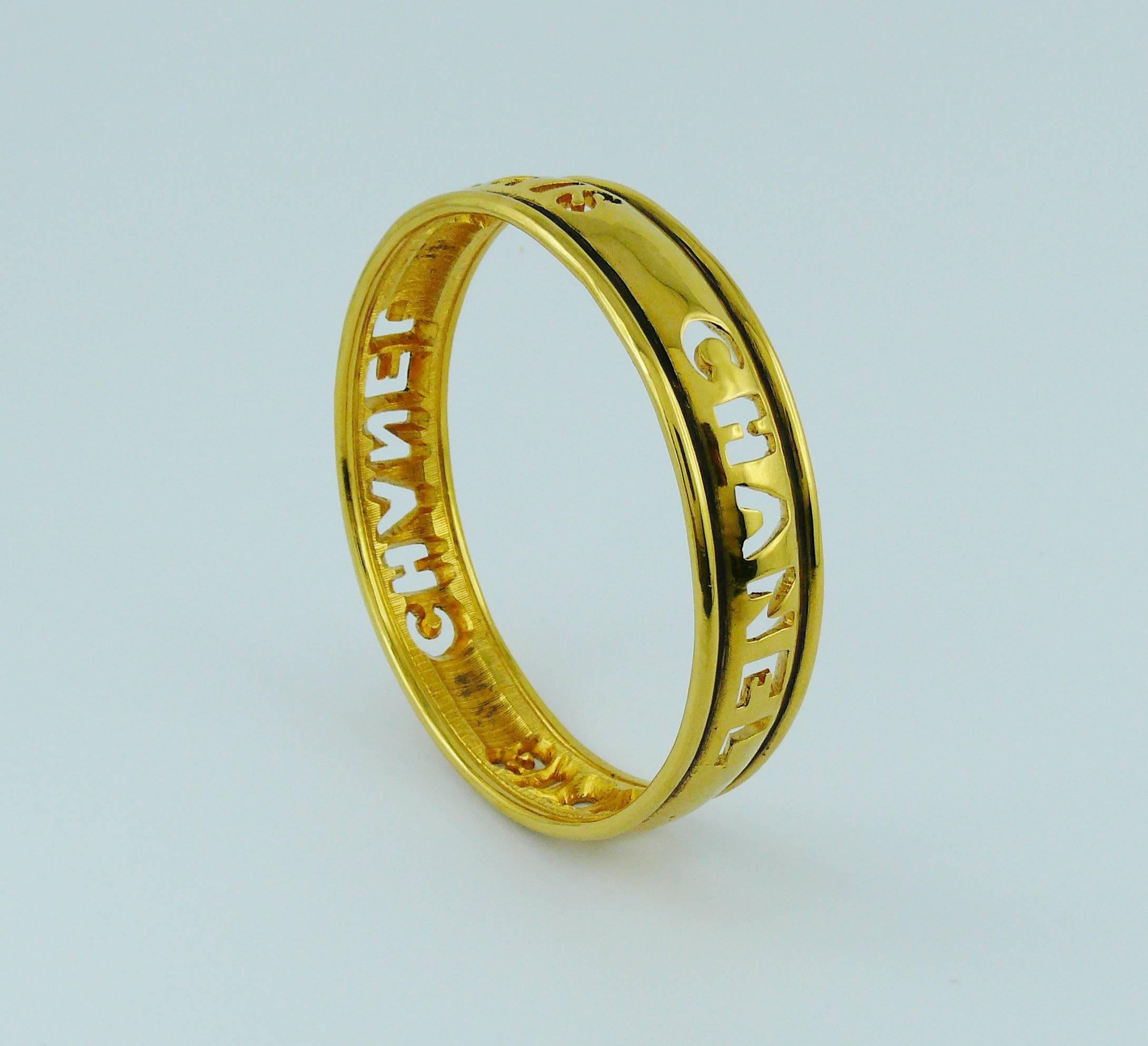 Chanel Vintage 1980s Gold Toned Cut Out Bangle Bracelet 1