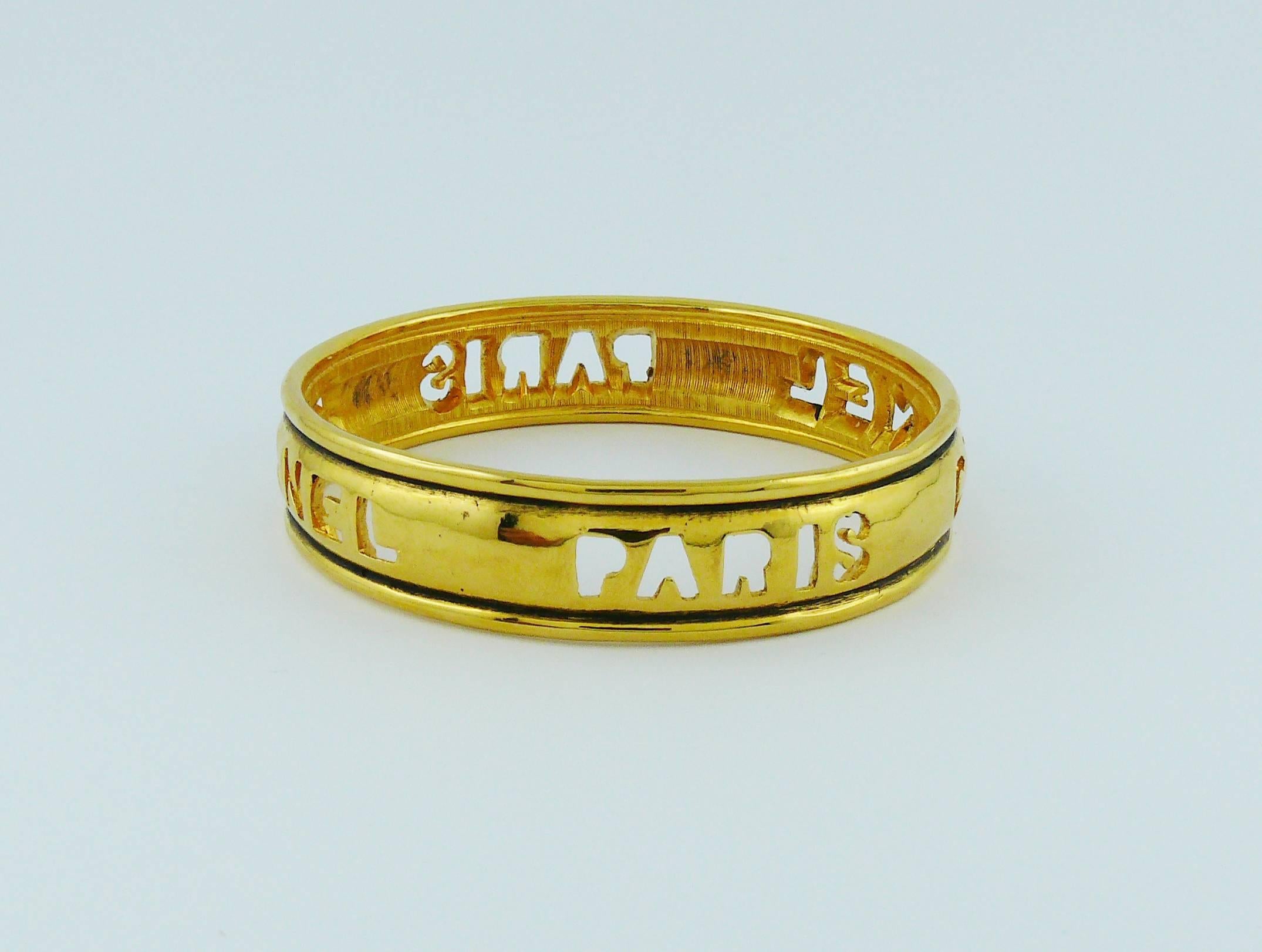 Chanel Vintage 1980s Gold Toned Cut Out Bangle Bracelet 2