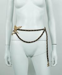 Chanel Rare Jewelled Eagle Black and Gold Runway Belt or Necklace