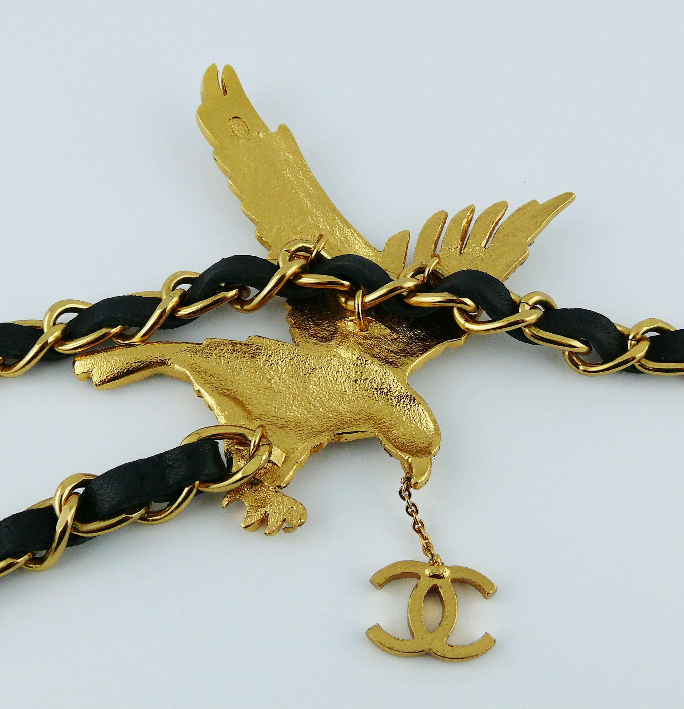 Chanel Rare Jewelled Eagle Black and Gold Runway Belt or Necklace For Sale 1