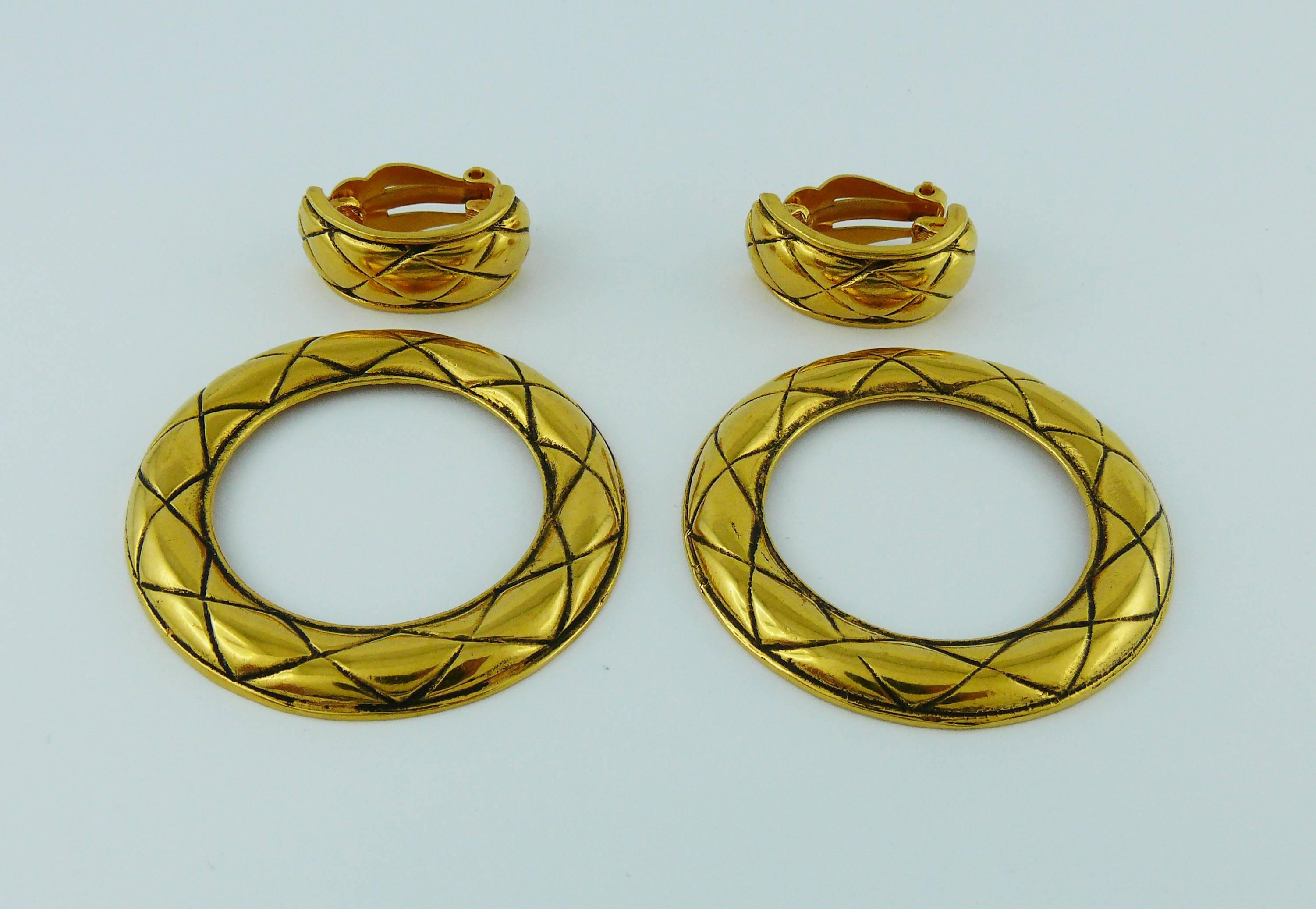 Chanel Vintage Classic Gold Tone Quilted Hoop Earrings 3