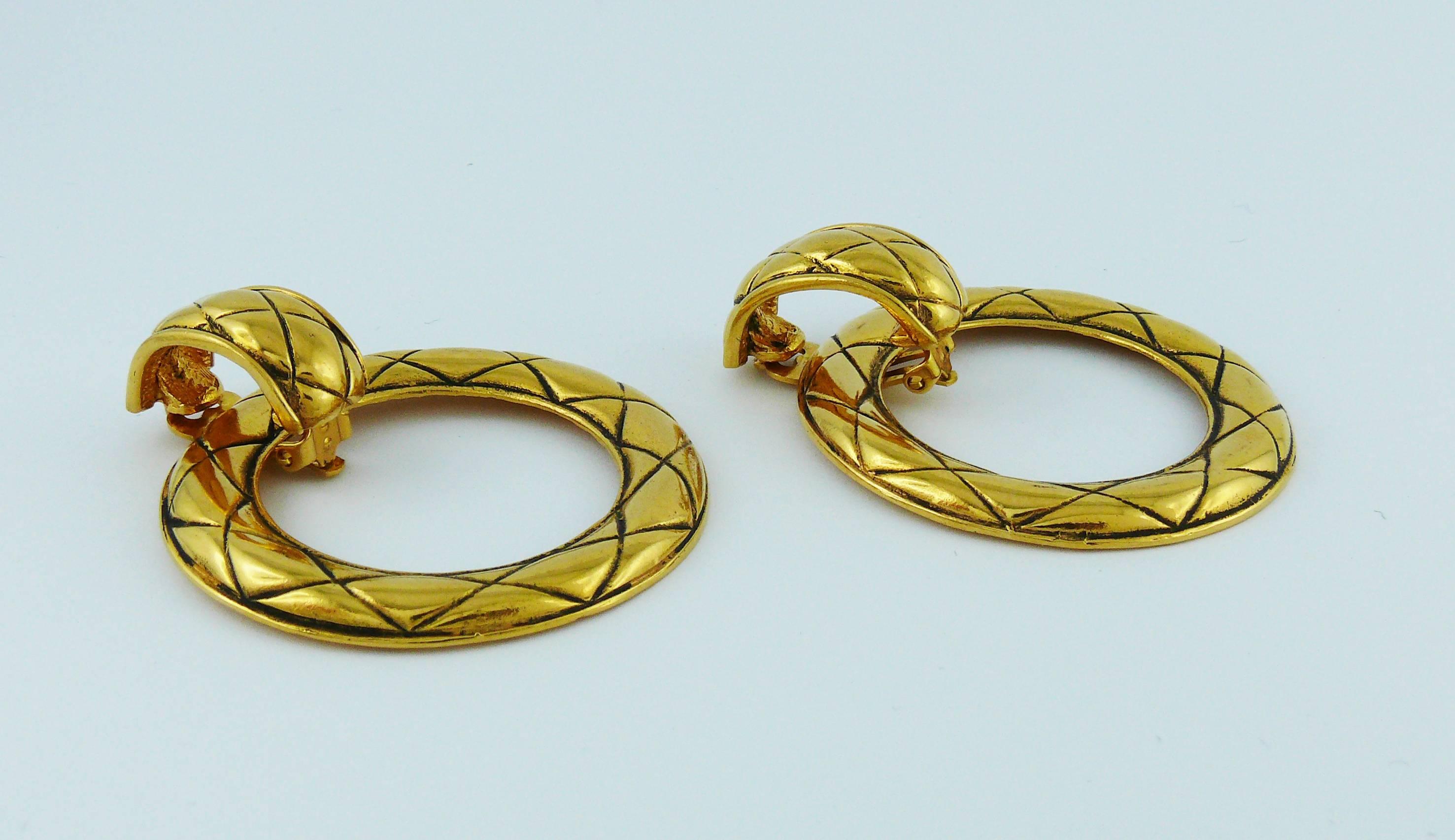 Women's Chanel Vintage Classic Gold Tone Quilted Hoop Earrings