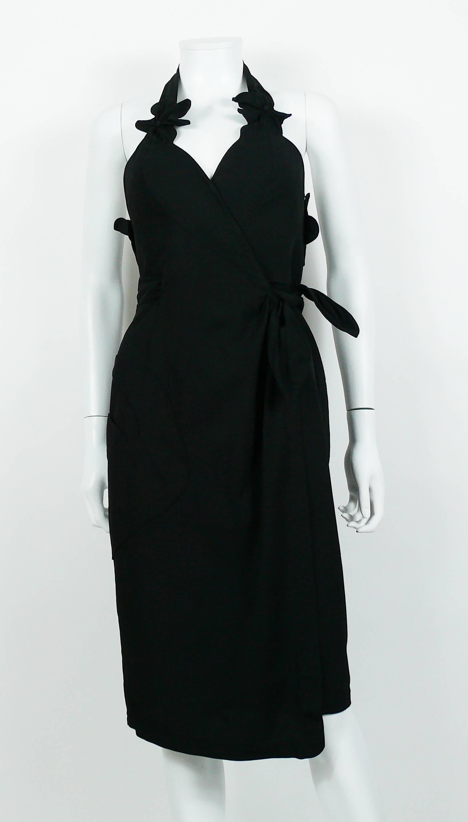 Thierry Mugler Vintage Black Halter Dress with Floral Detail In Good Condition In Nice, FR