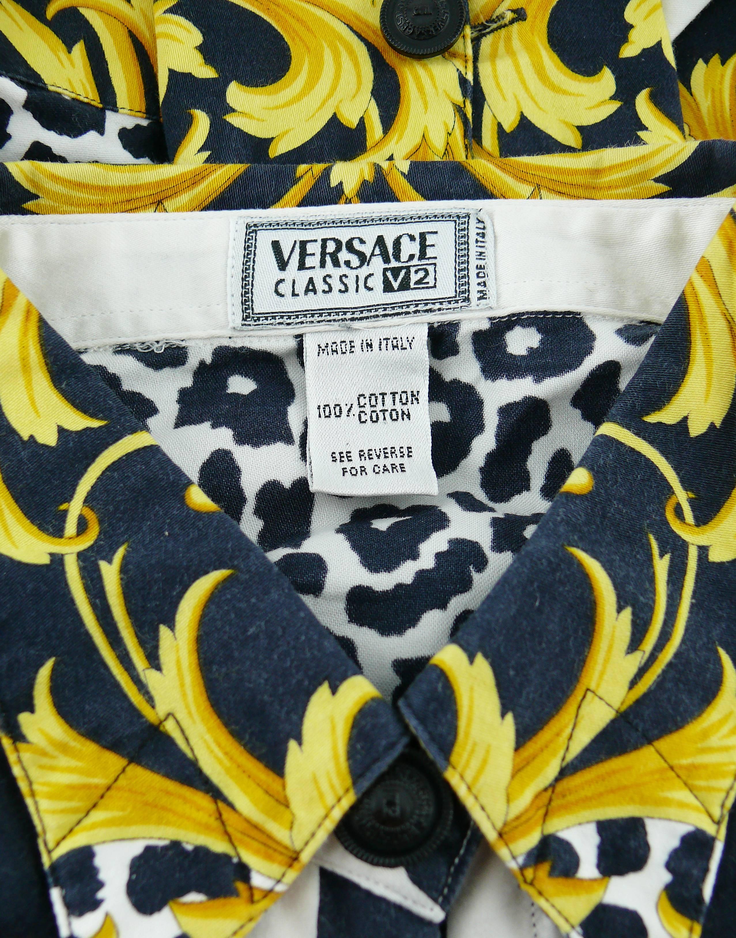 Versace Classic V2 Vintage Baroque Leopard Print Cotton Shirt Unisex Size 42 For Sale 3