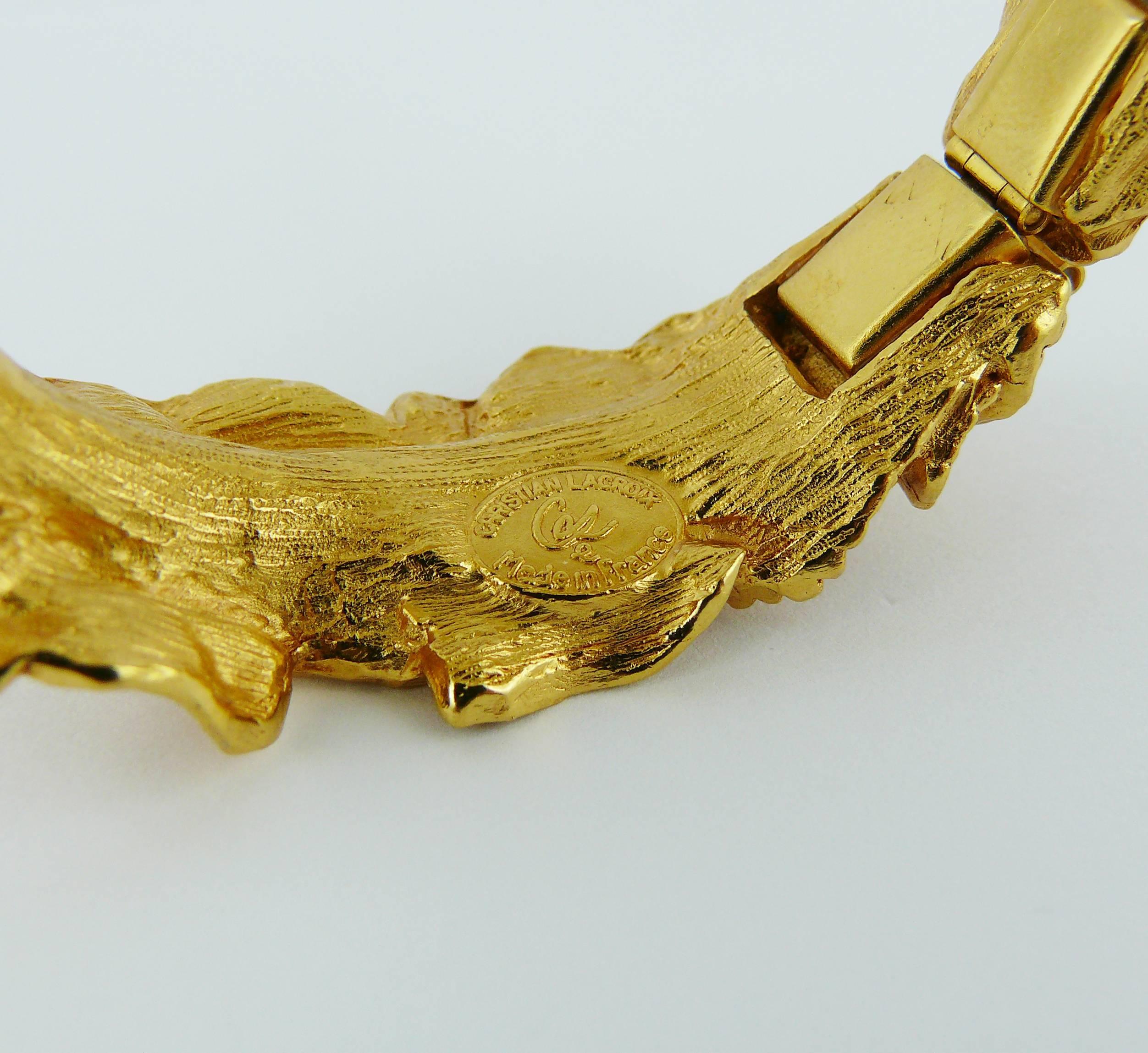 Christian Lacroix Vintage Textured Gold Tone Ribbon Bow Clamper Bracelet 4