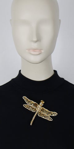CHRISTIAN DIOR Boutique Vintage Oversized Gold-Tone Crystal Dragonfly Brooch