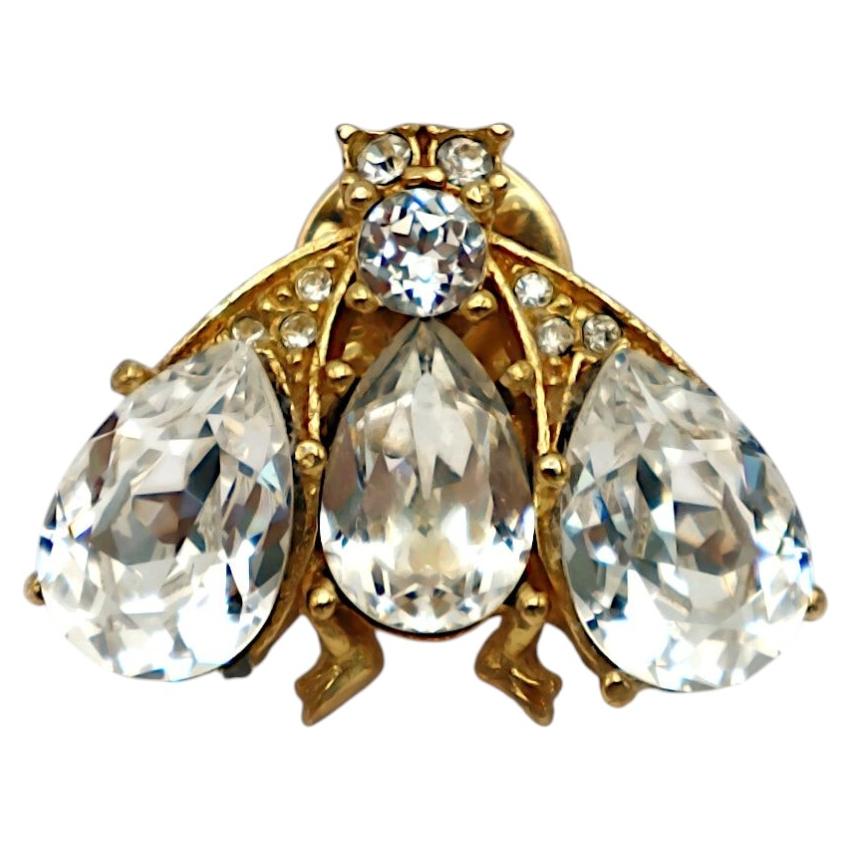 Pre-owned Dior Christian  Vintage Iconic Crystal-embellished Bee Pin Brooch In Multiple