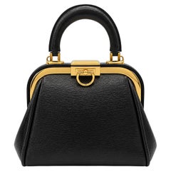 CHRISTIAN DIOR Vintage Black Leather Mini Doctor-Style Framed Handbag