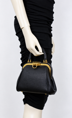 CHRISTIAN DIOR Vintage Black Leather Mini Doctor-Style Framed Handbag