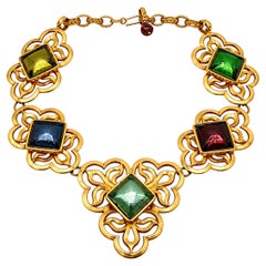 PHILIPPE FERRANDIS Vintage Multicolor Glass Cabochon Necklace