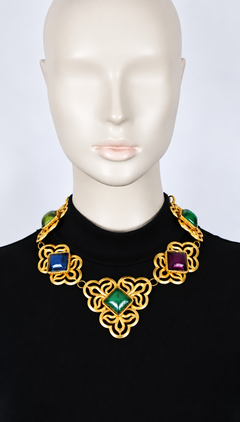 PHILIPPE FERRANDIS Vintage Multicolor Glass Cabochon Necklace
