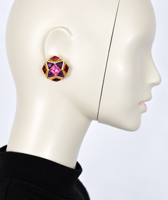 CHRISTIAN DIOR Vintage Gold-Tone Multicolor Crystal Geometric Clip-On Earrings