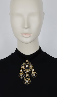 CHRISTIAN LACROIX Vintage Baroque Enamel and Crystal Jewelled Pendant Necklace