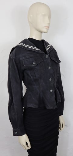 JEAN PAUL GAULTIER Junior Vintage Denim Sailor Jacket with Corset Lace-Up Back
