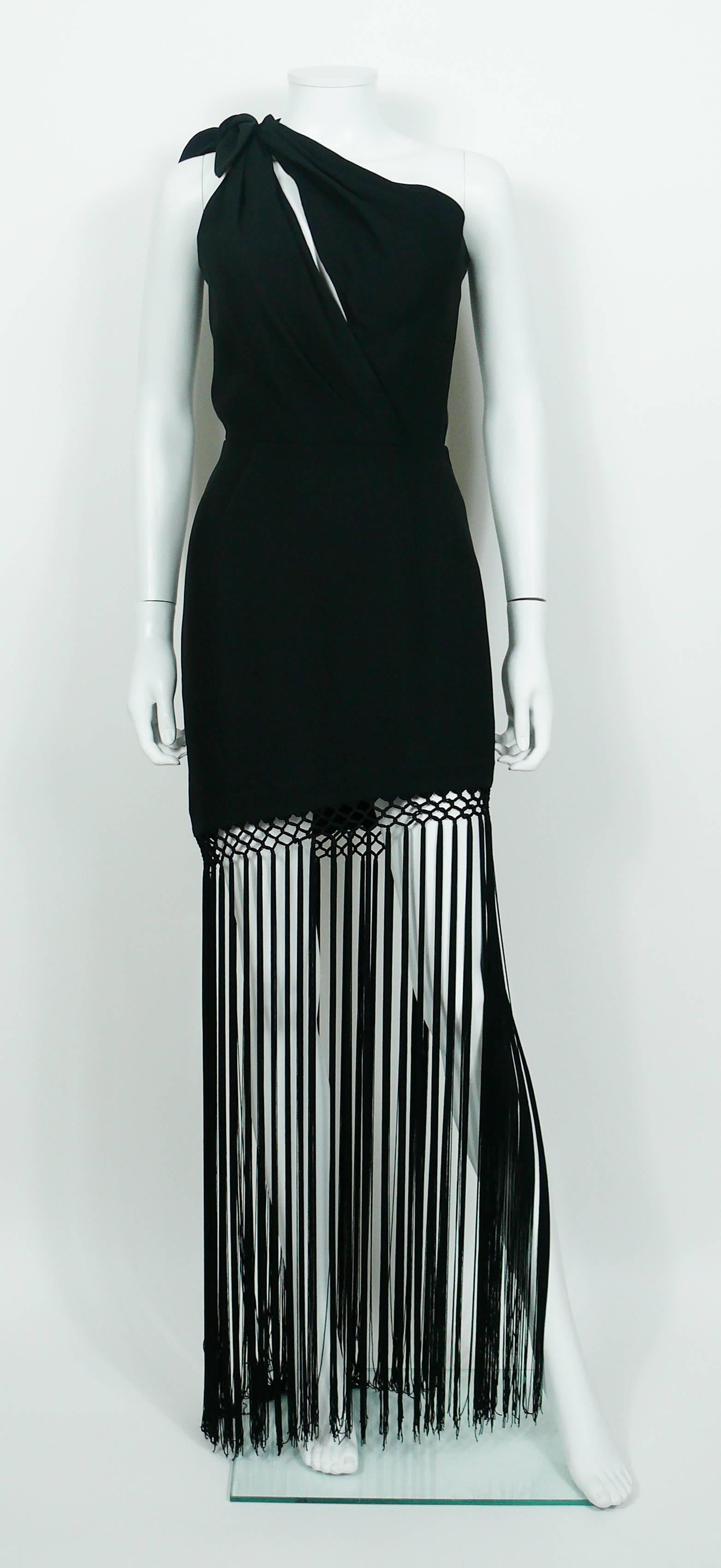 Thierry Mugler Vintage Ein-Schulter-Kleid mit schwarzen Fransen (Schwarz) im Angebot