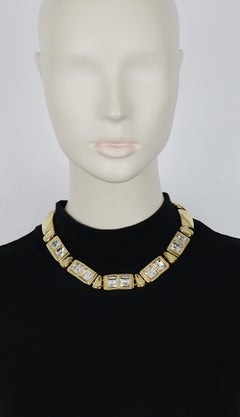 YVES SAINT LAURENT YSL Vintage Gold-Tone Necklace with Square Crystals