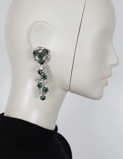 CHRISTIAN DIOR Vintage Green and Clear Crystal Floral Dangle Earrings, 1966