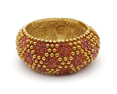 YVES SAINT LAURENT YSL Vintage Gold-Tone Jewelled Pink Crystal Cuff Bracelet