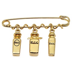 HERMES Parfums Vintage Gold-Tone Oversized Safety Pin Brooch with Calèche Charms