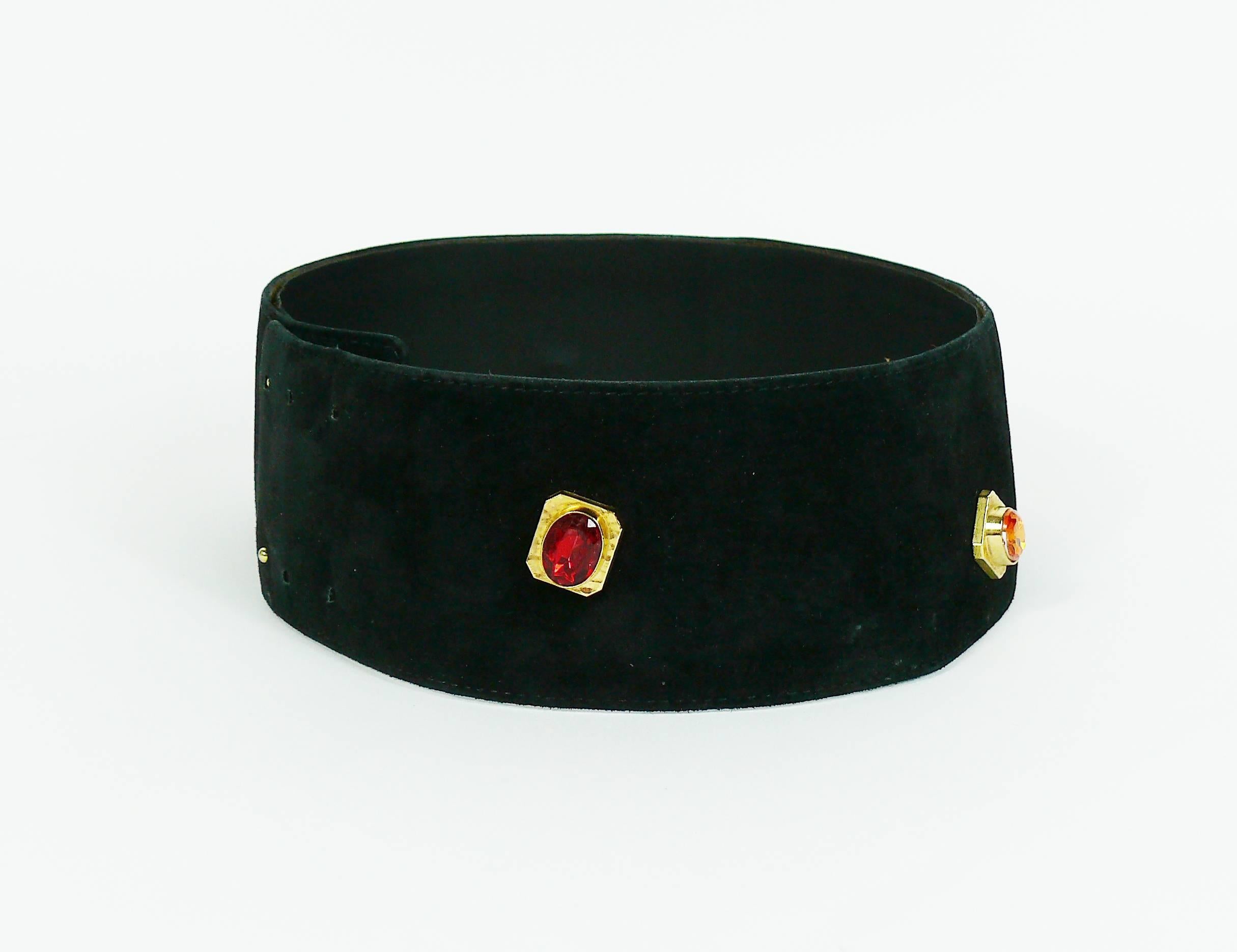 Black Louis Féraud Vintage Jewelled Byzantine Wide Waist Belt 